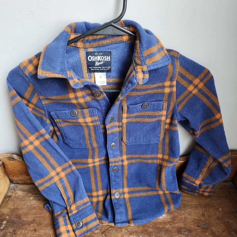 OshKosh B'gosh Blue and Brown Checkered Shirt Size 5